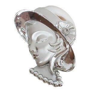 Silver Tone Page Girl Lady Head Brooch